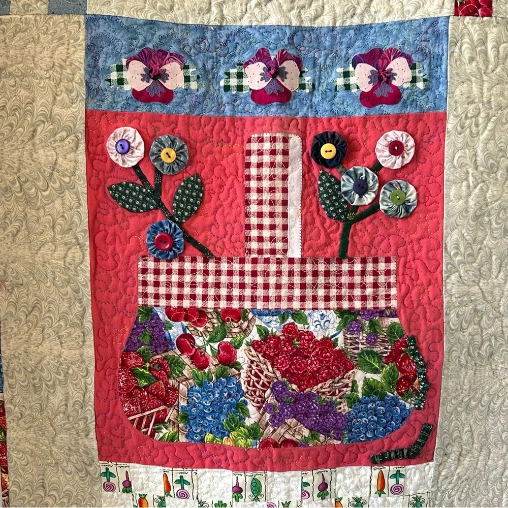 Quilted Wall Hanging Button Flower Basket Design